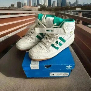 Men's Adidas Originals Forum Mid Shoes (H00749) White/Gum/ Green Size‎ 10 Mens